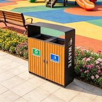 Cubos de Basura Modernos de Lujo MAX MAX-HG187, Diseño Ecológico, Acero Inoxidable, Madera WPC, Metal, Gran Tamaño, Uso Interior/Exterior