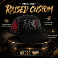 Casquette de baseball unisexe noire style gothique streetwear avec broderie 3D personnalisée, strass et caractères chinois, cinq panneaux, type trucker, fermeture snapback