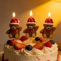 3-teiliges Set Niedliche Bärenförmige Geburtstagskerzen, Weiße Teddybär-Kerzen mit Weihnachtsmütze für Weihnachts- und Geburtstagstorten-Dekoration