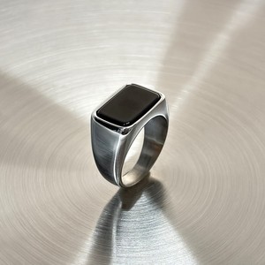 Bague carrée en acier inoxydable VAF avec <span class=keywords><strong>pierre</strong></span> de verre noire pour homme - Product Image 4