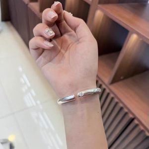 Bracelet ouvert en argent sterling avec diamants, argent pur 999,9, 45g, bijoux fins - Product Image 1