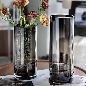 Jarrón de Vidrio Gris Recto, Moderno y Minimalista, para Mesa, Hidropónico, para Flores - Product Image 3