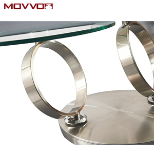 <span class=keywords><strong>Tavolino</strong></span> da Caffè Rotondo in Vetro Temperato con Base ad Anello in Nichel Nero per Soggiorno Arredamento Casa - Product Image 4