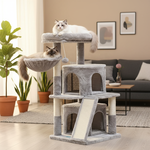 คอนโดแมวอเนกประสงค์ขนาดใหญ่พร้อมที่ปีนป่ายทำจากไซซอล  พร้อมบ้านแมวผ้ากำมะหยี่ทันสมัยและเปลญวน - Product Image 1