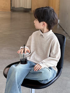 <span class=keywords><strong>Pull</strong></span> pour garçon, printemps automne 2026, style coréen, tricot de base, chemise en tricot pour enfants, col rabattable pour garçon - Product Image 3