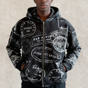 Veste en coton French Terry à impression intégrale personnalisée, lavage à la pierre, poids lourd, fermeture éclair, pour homme - Product Image 1