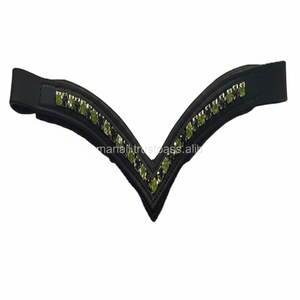 Bande de sourcils de cheval en cuir noir, rembourré, doux, chaîne en cristal de perles scintillantes, couleur noire, 1 pièce - Product Image 1