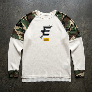 맞춤형 남성 빈티지 헤비웨이트 긴팔 크루넥 100% 면 이중 레이어 루즈핏 기하학 패턴 티셔츠 - Product Image 6