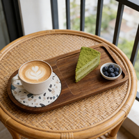 Maison Naturelle Vente en Gros Petit Rectangle en Bois d'Acacia pour Dessert Alimentaire Café Petit Déjeuner Plateau de Service avec Dessous de Verre en Diatomite