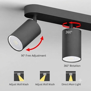 Modern White Black Aluminum <b>Surface</b> <b>Mounted</b> Adjustable Multi-Angle Rotation <b>LED</b> Spotlights 3-<b>Light</b> Ceiling Fixture IP44 - Product Image 6