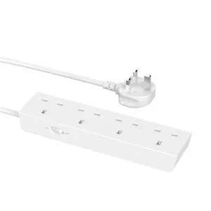 Flat Plug Power Strip,power board with 4/6 socket, Wall Mounted Power Strip for Home, Office, White