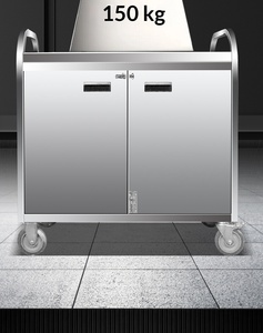 Chariot utilitaire robuste en acier inoxydable avec armoire intégrée, chariot de service pour la livraison de nourriture, le ménage, l'hôpital - Product Image 2