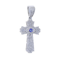Collier croix en cuivre YYN avec pendentif zircon yeux bleus, chaîne bambou, bijoux unisexe tendance, vente en gros immédiate