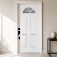 Porte d'entrée en acier à 4 panneaux avec verre demi-lune, design traditionnel