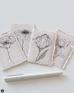 Aquarelle en papier de coton imprimé personnalisé blanc à bords froncés Escorte Save the Date/menu/carte d'invitation <span class=keywords><strong>Dessin</strong></span> - Product Image 1