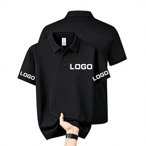 Men's Blue Short Sleeve Shirt Solid Color Breathable Cotton Jersey Anti-Wrinkle Quick Dry Button Golf Style Logo Print Front - Product Image 1