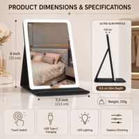 Miroir de Maquillage LED Pliable Rechargeable en Cuir PU avec Support et 3 Couleurs de Lumière MoonlitGlow pour Vente en Gros et au Détail