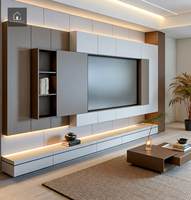XINGRUO Unit TV Minimalis Modern dengan Kabinet Putih Tanpa Gagang Motif Kayu, Penyimpanan Ruang Tamu Kustom