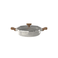 Casserole octogonale gris clair coulée sous pression en aluminium peinture marbrée ensemble de casseroles antiadhésives avec couvercle en verre