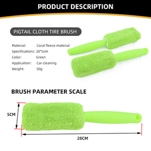 Brosse de lavage de pneu de nettoyage de détail automatique à long manche brosse de lavage de nettoyant de roue verte en microfibre - Product Image 6