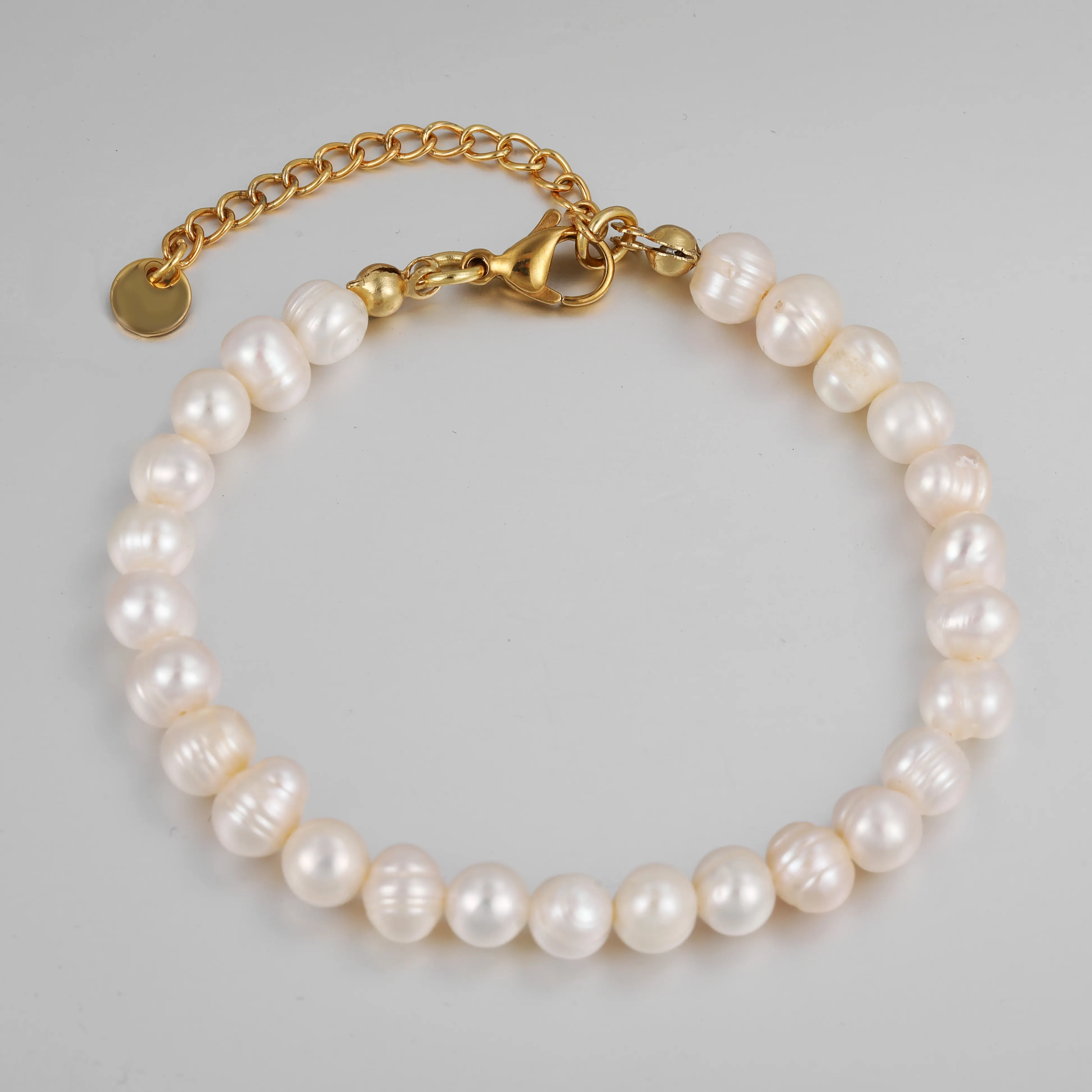 Süßwasser-Zuchtperlen armbänder Weiß Runde 18 Karat vergoldete Edelstahls chnalle Echtes Perlen armband für Frauen Mädchen