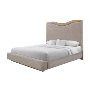 <span class=keywords><strong>Letto</strong></span> <span class=keywords><strong>matrimoniale</strong></span> di lusso in legno naturale con testiera imbottita in <span class=keywords><strong>tessuto</strong></span> di lino, design a onda - Product Image 1