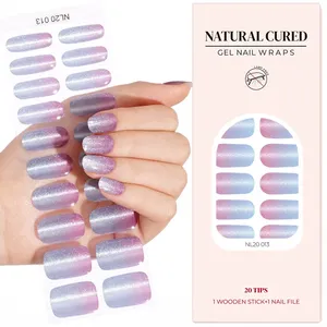 Esmaltes de Uñas en Gel de Calidad Profesional, Resistentes al Agua, Sin Necesidad de Lámpara UV, Secado Rápido, con Brillo, 20 Tiras, Diseño Ojo de Gato, Gel Natural Curado - Product Image 1