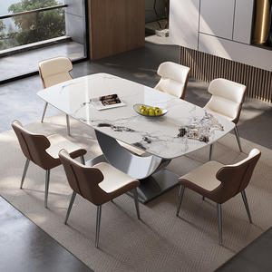 Tavolo da Pranzo Rettangolare Contemporaneo con Piano in Pietra Naturale e Base in Metallo Verniciato a Polvere per Case Moderne - Product Image 5