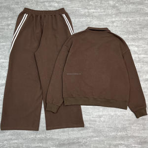 Conjunto de Sudadera con capucha de gran tamaño de felpa francesa de alta calidad, conjunto de sudadera y pantalones de chándal con cremallera de cuarto, chándales holgados de algodón personalizados para hombres - Product Image 2