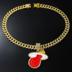 Collier personnalisé de luxe <span class=keywords><strong>Miami</strong></span> Heat unisexe, style hip-hop, en alliage plaqué argent/or, avec chaînes cubaines, pour les champions de basketball - Product Image 4