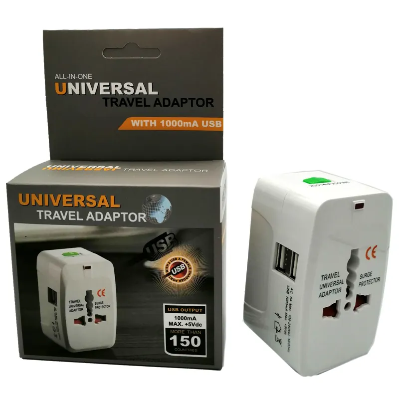 2 USBユニバーサルワールドトラベルチャージャーアダプタープラグオールインワンAC電源アダプターコンバーターからUS/UK/AU/EUプラグソケットインターナショナル