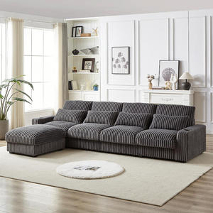 126-inch Corduroy L-Shaped <b>Sofa</b> Set with Cup Holder Movable Footrest Four Waist Pillows & Back Cushions for Apartment/Hotel Use - Product Image 1