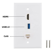 Placa de Conexión Multimedia de 3 Puertos USB 3.0 RJ45 CAT6, Panel de Enchufe de Pared con Conector de Datos de Alta Definición sin Soldadura