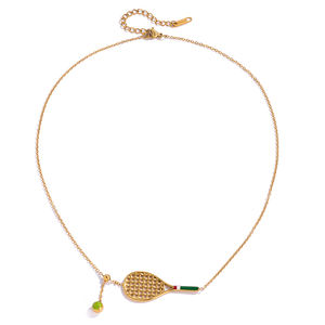 J & D Sporty 18K Oro Acero inoxidable Verde Tenis Color Tenis Raqueta Colgante Collares - Product Image 6