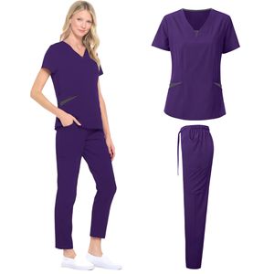 Uniforme médical à manches courtes col en V vêtements de travail infirmière de l'hôpital gommage uniforme Dcotor uniformes chirurgicaux soins infirmiers ensemble pantalon droit - Product Image 3