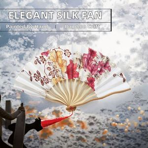 Elegant White Folding Silk Hand Fan Chinese Style Wedding <b>Gift</b> with Custom Engraving Painted Flower Style Bamboo Material - Product Image 4