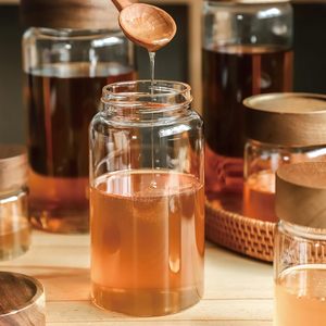 Bocaux de rangement pour épices en verre borosilicate avec couvercle en bois d'acacia, style européen, anti-poussière, écologiques, motif écorce de mandarine, emballage carton - Product Image 4