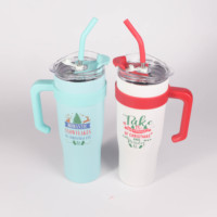 Gobelet de Noël 40oz avec poignée et paille, tasse de voyage en acier inoxydable, gobelet sous vide à tasse isolée réutilisable