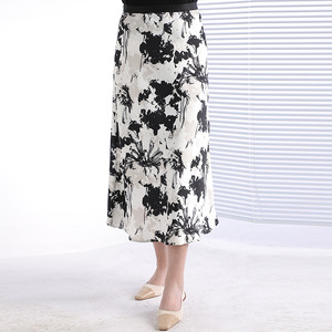 Women's Ink Wash Print Midi Skirt Regular Waist Satin Fabric Micro Elasticity Tight Fit Office Wear Spring Summer 2025 - Product Image 2