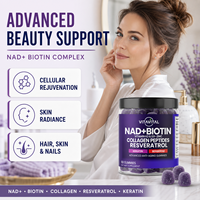 Gummies OEM ODM Marque Privée NAD Plus Collagène Biotine Resvératrol Formule Personnalisée pour Adultes Soutien Naturel Beauté & Énergie