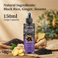 Semprotan Air Beras Hitam Logo Kustom untuk Pertumbuhan Rambut 150ml Ekstrak Jahe Wijen Alami Serum Perawatan Kulit Kepala Anti-Rontok