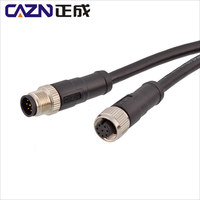 Conector Circular Estándar M12 Impermeable, Macho y Hembra, 8 Pines, Código A, PVC PUR, Cable de 10 Metros, 24 AWG, Color Negro