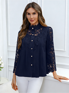 Blusa de Manga Larga con Bordado y Encaje, Estilo Casual, Tallas Grandes, Nueva Colección Primavera/Verano/Otoño 2026, Disponible en Stock - Product Image 4