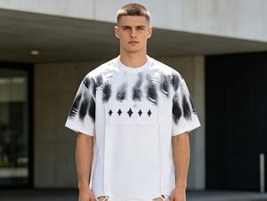 Camiseta de algodón extragrande para hombre, manga corta, cuello redondo, estilo urbano con dobladillo deshilachado, ropa casual para hombre. - Product Image 4