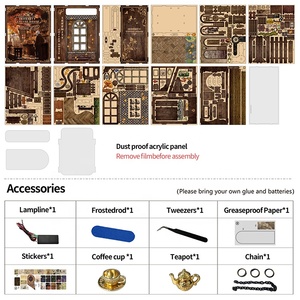 New Style 3D Wooden <strong>Puzzle</strong> Jigsaw Home Decoration MDF Cafe Wooden 3d <strong>Puzzle</strong> Book Nooks For Christmas Gifts - Product Image 5