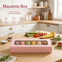 Boîtes à macarons longues en carton pliables roses avec fenêtre, logo imprimé personnalisé