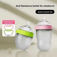Biberon en silicone grand calibre avec poignée et paille, anti-chute, anti-colique, 250 ml, tasse à bec souple pour tout-petit, logo personnalisé