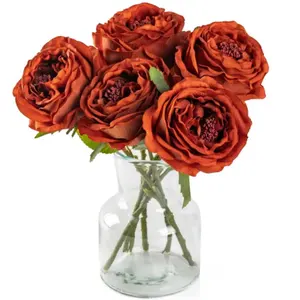 真丝玫瑰烧橙玫瑰带茎真触玫瑰人造花布置婚礼派对家居装饰