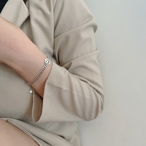 Bracelet chaîne large en argent sterling S925 avec visage souriant, design rétro minimaliste, bijoux unisexe pour tous les jours - Product Image 5