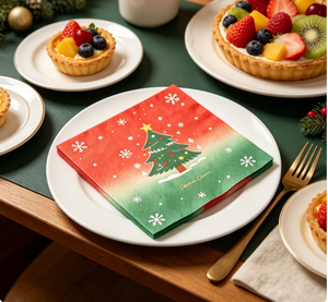 Serviettes jetables imprimées avec un motif d'arbre <span class=keywords><strong>de</strong></span> Noël dégradé rouge et vert à 3 plis, décoration <span class=keywords><strong>de</strong></span> <span class=keywords><strong>table</strong></span> pour fête <span class=keywords><strong>de</strong></span> Noël - Product Image 5